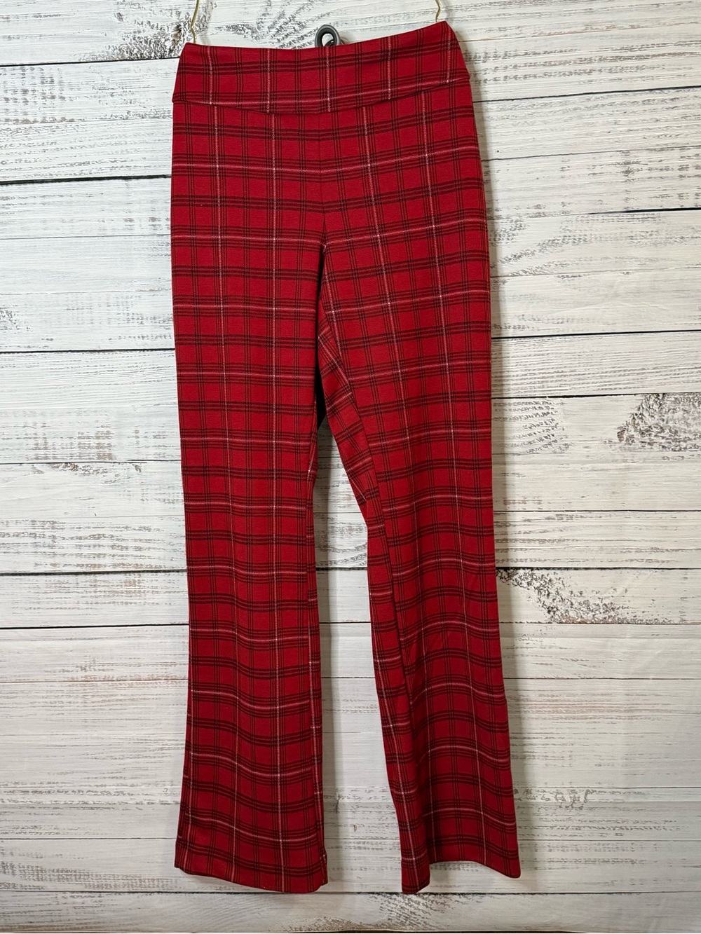 New York & Company Red Plaid Trousers with Black Accents size medium